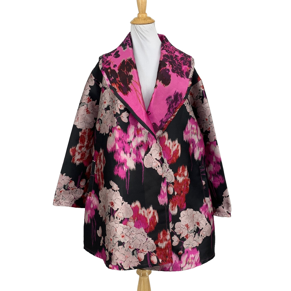 Bryn Walker Jacket Women M Medium Wide Open Front Floral Shawl Jacquard Oversize